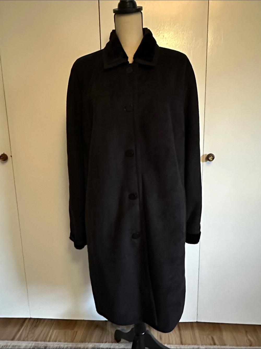 Anne Klein Black Long Trench Coat, Very Warm Size Large